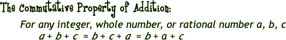 The Commutative Property of Addition: 